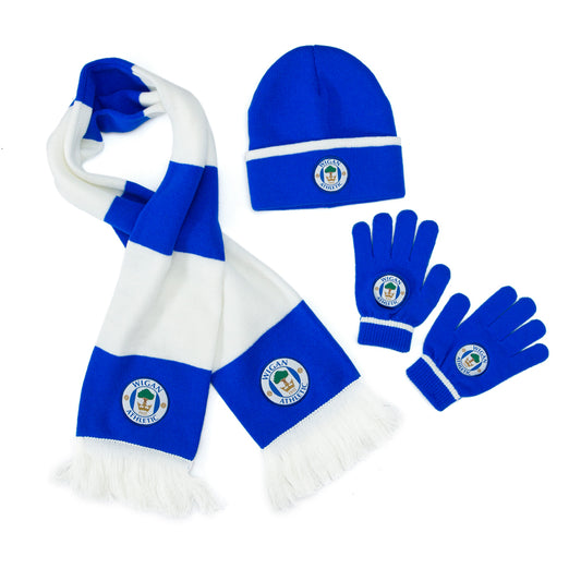 Kids Hat, Scarf & Glove Set (Blue/White)